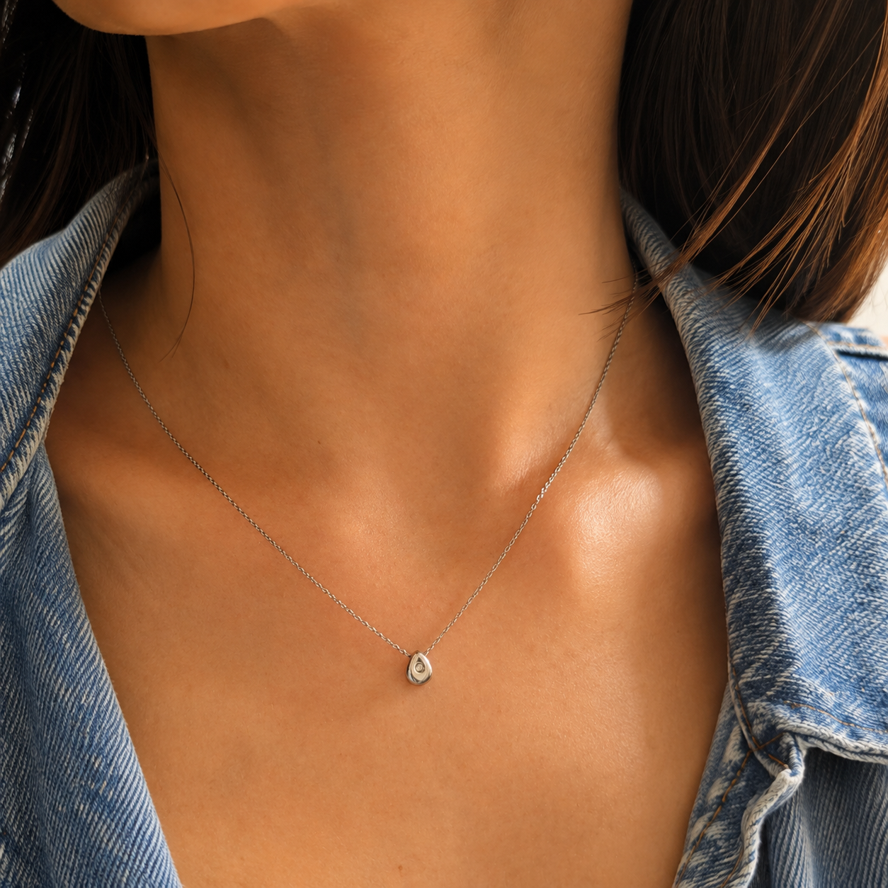 Maëlys — Collier Pendentif Goutte Argenté avec Zircon