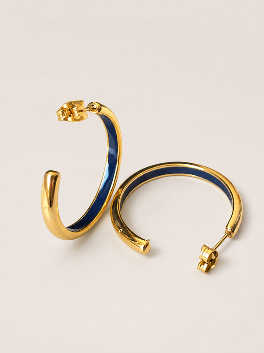 Soline – Créoles dorées/bleu marine | Lisso